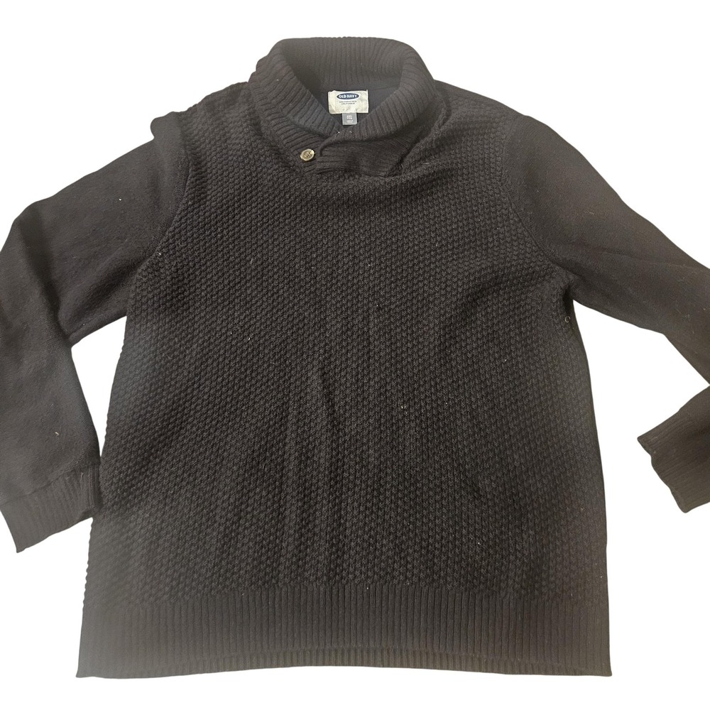 Old Navy Sweater Mens 2XL Black Shawl Collar Knit Pullover‎ Textured Warm Casual